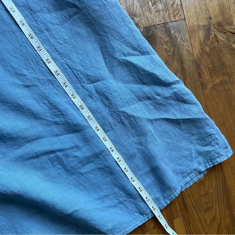 Tempo Paris Light Blue Button Detail 100% Linen V-Neck Sleeveless Dress Large - Picture 10 of 11
